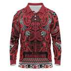 Aotearoa Iwi Ngati Kahungunu Long Sleeve Polo Shirt Maori Wharenui House Tribal Pattern