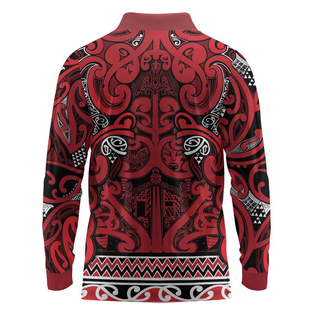 Aotearoa Iwi Ngati Kahungunu Long Sleeve Polo Shirt Maori Wharenui House Tribal Pattern