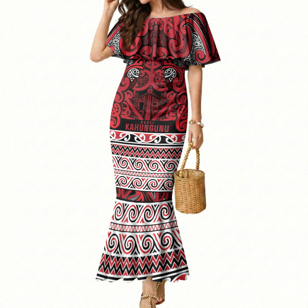 Aotearoa Iwi Ngati Kahungunu Mermaid Dress Maori Wharenui House Tribal Pattern