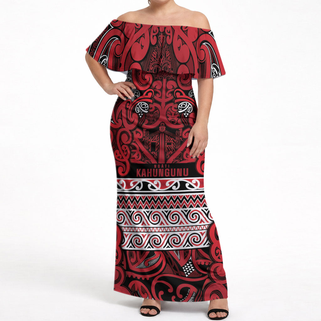 Aotearoa Iwi Ngati Kahungunu Off Shoulder Maxi Dress Maori Wharenui House Tribal Pattern