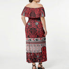 Aotearoa Iwi Ngati Kahungunu Off Shoulder Maxi Dress Maori Wharenui House Tribal Pattern