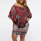 Aotearoa Iwi Ngati Kahungunu Off Shoulder Short Dress Maori Wharenui House Tribal Pattern