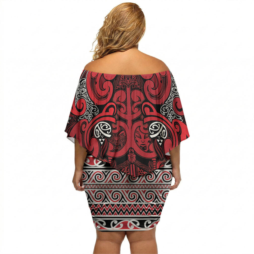 Aotearoa Iwi Ngati Kahungunu Off Shoulder Short Dress Maori Wharenui House Tribal Pattern