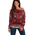 Aotearoa Iwi Ngati Kahungunu Off Shoulder Sweater Maori Wharenui House Tribal Pattern