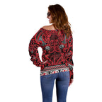 Aotearoa Iwi Ngati Kahungunu Off Shoulder Sweater Maori Wharenui House Tribal Pattern