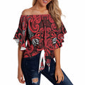 Aotearoa Iwi Ngati Kahungunu Off Shoulder Wrap Waist Top Maori Wharenui House Tribal Pattern
