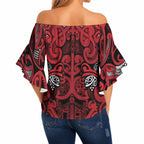 Aotearoa Iwi Ngati Kahungunu Off Shoulder Wrap Waist Top Maori Wharenui House Tribal Pattern