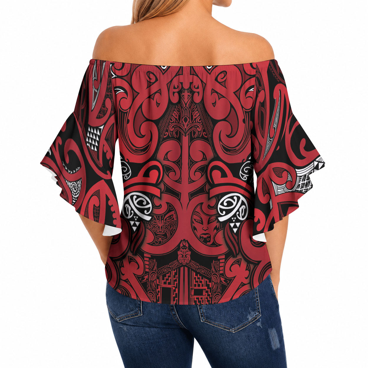 Aotearoa Iwi Ngati Kahungunu Off Shoulder Wrap Waist Top Maori Wharenui House Tribal Pattern