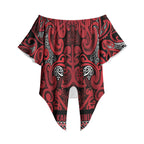 Aotearoa Iwi Ngati Kahungunu Off Shoulder Wrap Waist Top Maori Wharenui House Tribal Pattern