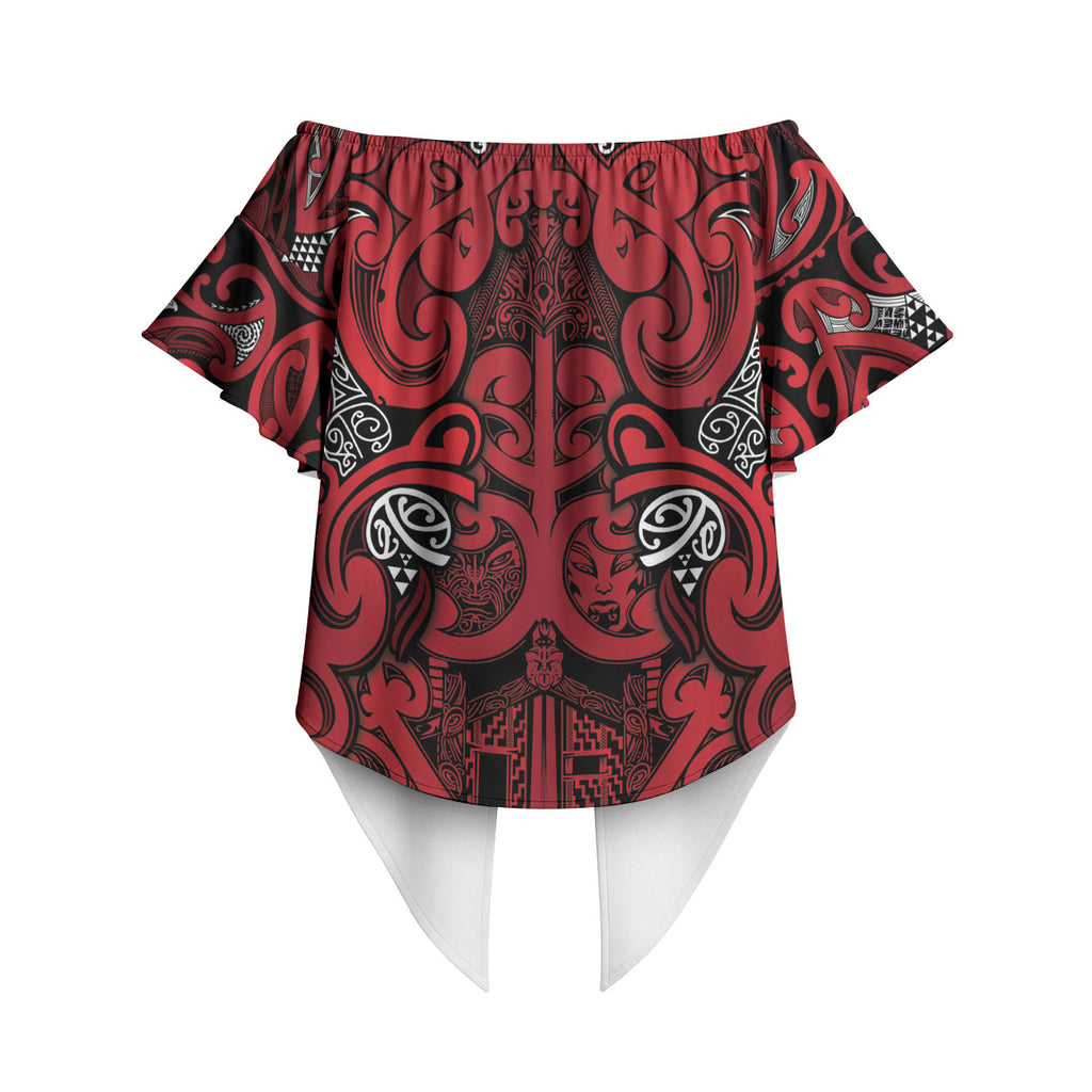 Aotearoa Iwi Ngati Kahungunu Off Shoulder Wrap Waist Top Maori Wharenui House Tribal Pattern