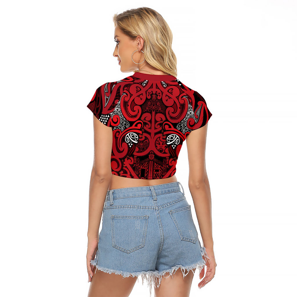 Aotearoa Iwi Ngati Kahungunu Raglan Cropped T Shirt Maori Wharenui House Tribal Pattern