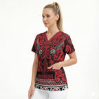 Aotearoa Iwi Ngati Kahungunu Scrub Top Maori Wharenui House Tribal Pattern