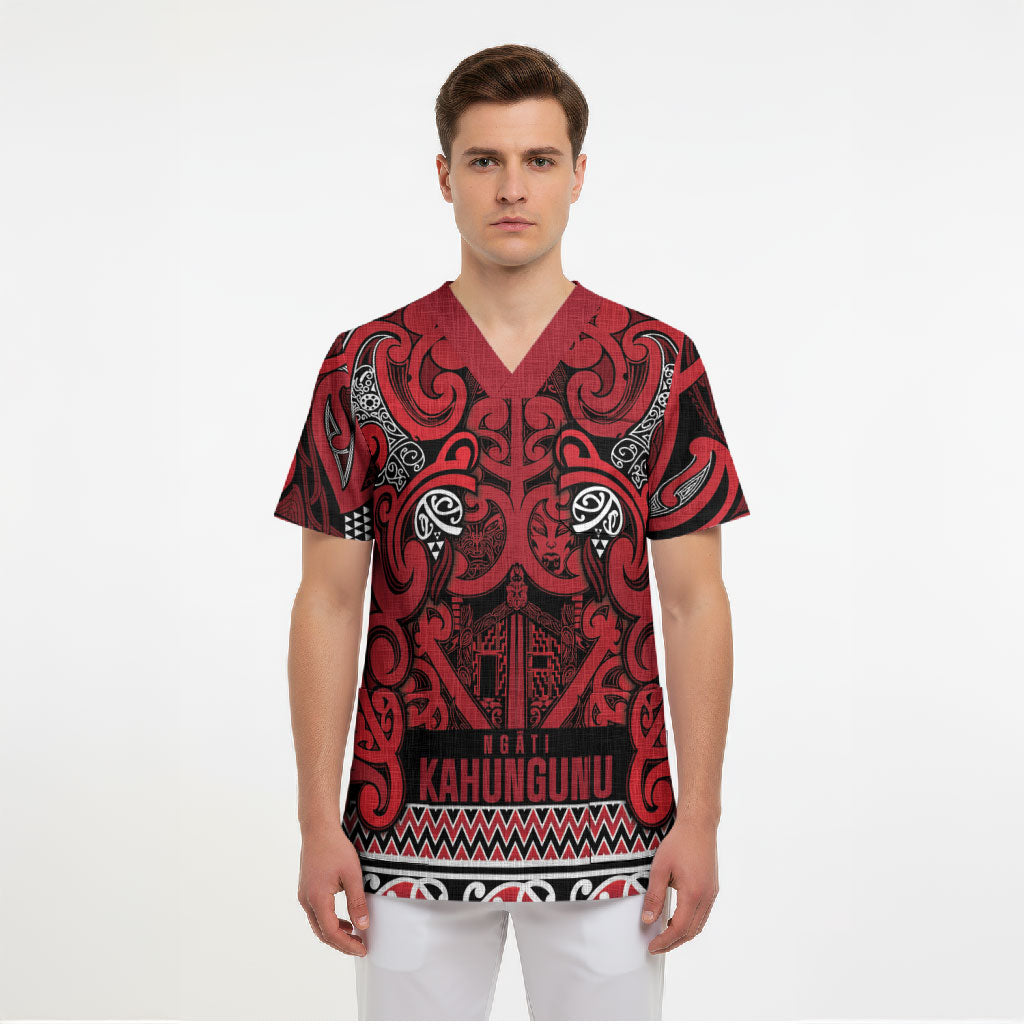 Aotearoa Iwi Ngati Kahungunu Scrub Top Maori Wharenui House Tribal Pattern