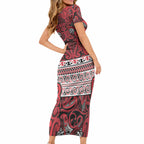 Aotearoa Iwi Ngati Kahungunu Short Sleeve Bodycon Dress Maori Wharenui House Tribal Pattern