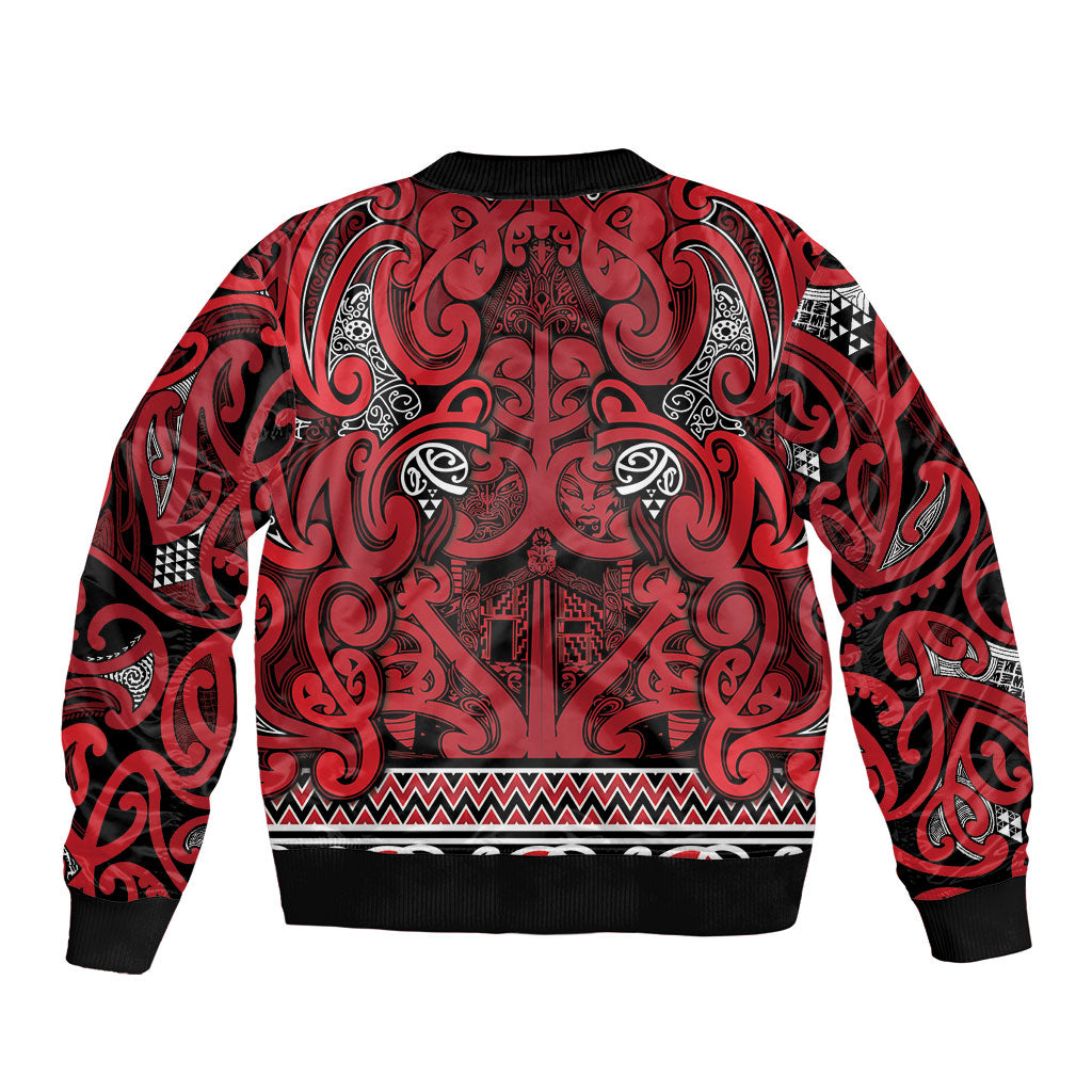 Aotearoa Iwi Ngati Kahungunu Sleeve Zip Bomber Jacket Maori Wharenui House Tribal Pattern