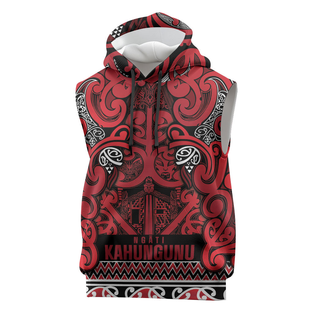 Aotearoa Iwi Ngati Kahungunu Sleeveless Hoodie Maori Wharenui House Tribal Pattern