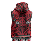 Aotearoa Iwi Ngati Kahungunu Sleeveless Hoodie Maori Wharenui House Tribal Pattern