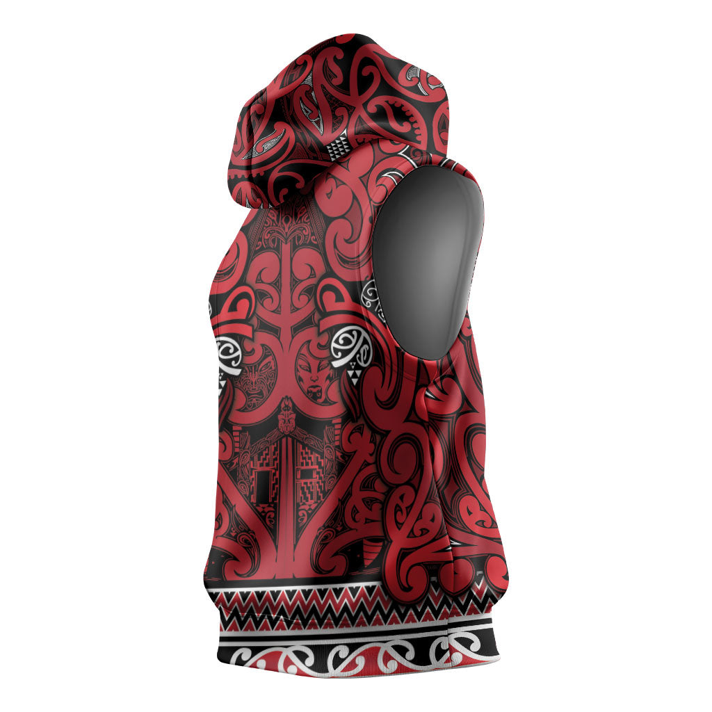 Aotearoa Iwi Ngati Kahungunu Sleeveless Hoodie Maori Wharenui House Tribal Pattern
