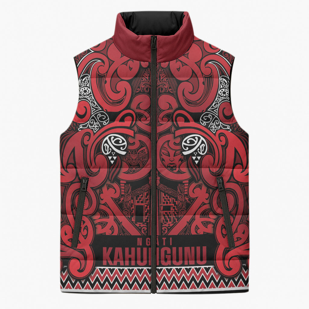 Aotearoa Iwi Ngati Kahungunu Sleeveless Puffer Jacket Maori Wharenui House Tribal Pattern