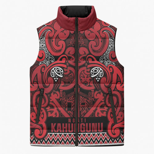 Aotearoa Iwi Ngati Kahungunu Sleeveless Puffer Jacket Maori Wharenui House Tribal Pattern