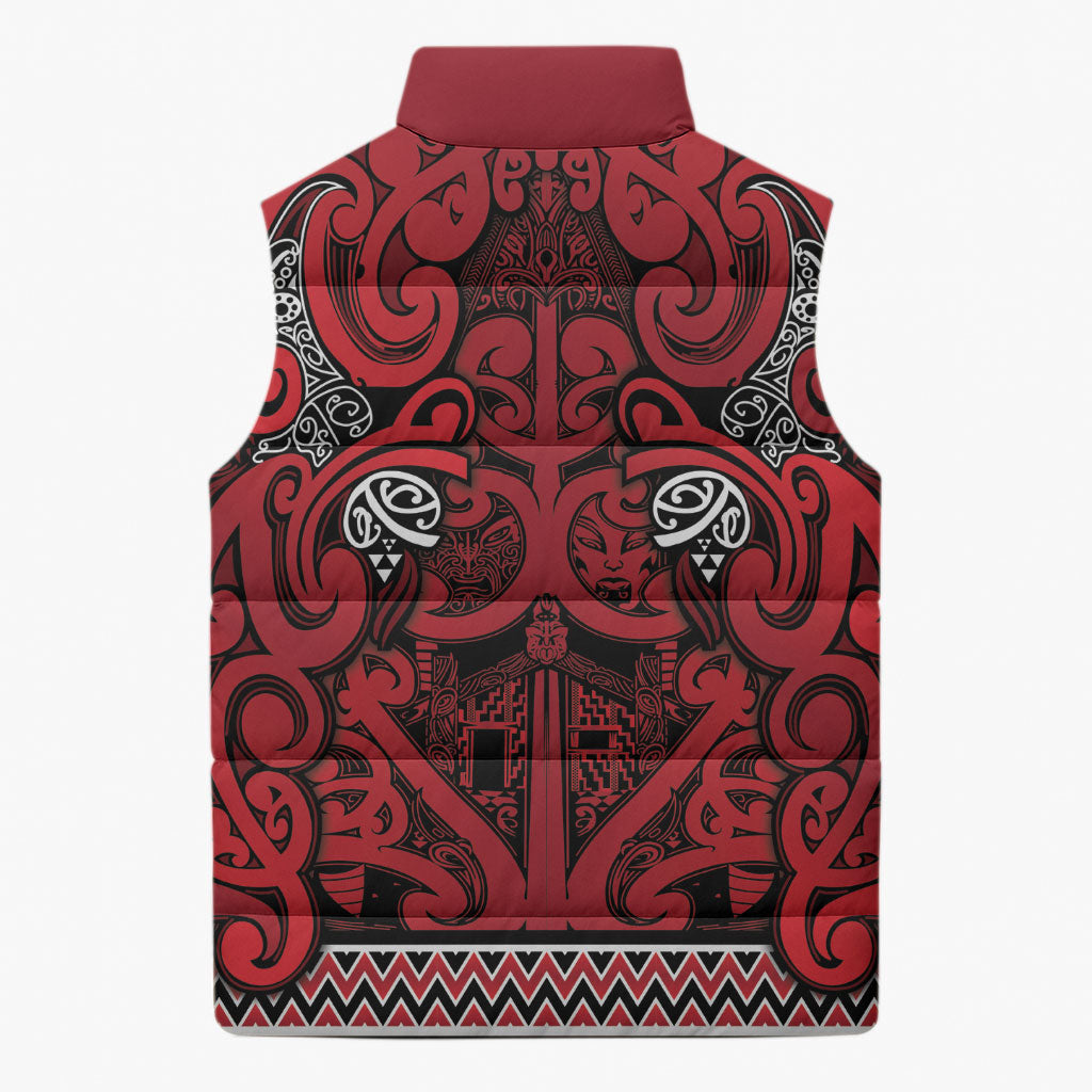 Aotearoa Iwi Ngati Kahungunu Sleeveless Puffer Jacket Maori Wharenui House Tribal Pattern