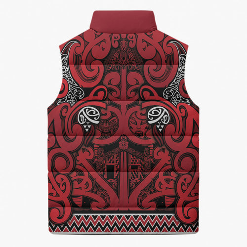 Aotearoa Iwi Ngati Kahungunu Sleeveless Puffer Jacket Maori Wharenui House Tribal Pattern