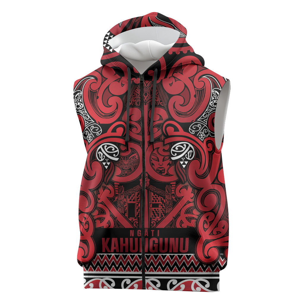 Aotearoa Iwi Ngati Kahungunu Sleeveless Zip Hoodie Maori Wharenui House Tribal Pattern