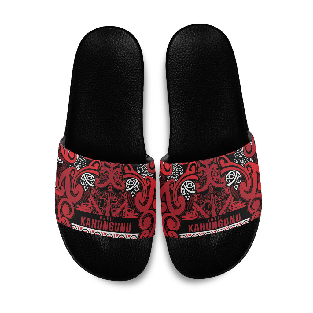 Aotearoa Iwi Ngati Kahungunu Slide Sandals Maori Wharenui House Tribal Pattern