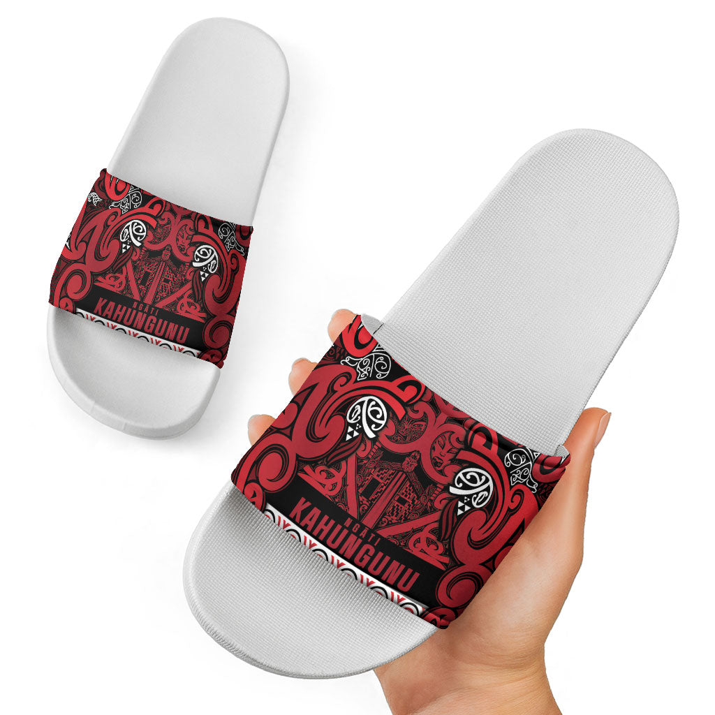 Aotearoa Iwi Ngati Kahungunu Slide Sandals Maori Wharenui House Tribal Pattern