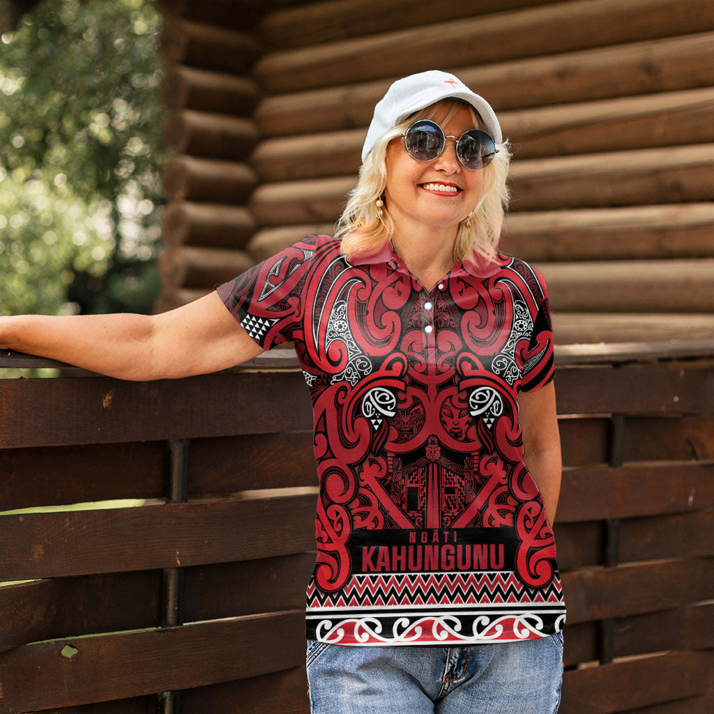 Aotearoa Iwi Ngati Kahungunu Women Polo Shirt Maori Wharenui House Tribal Pattern