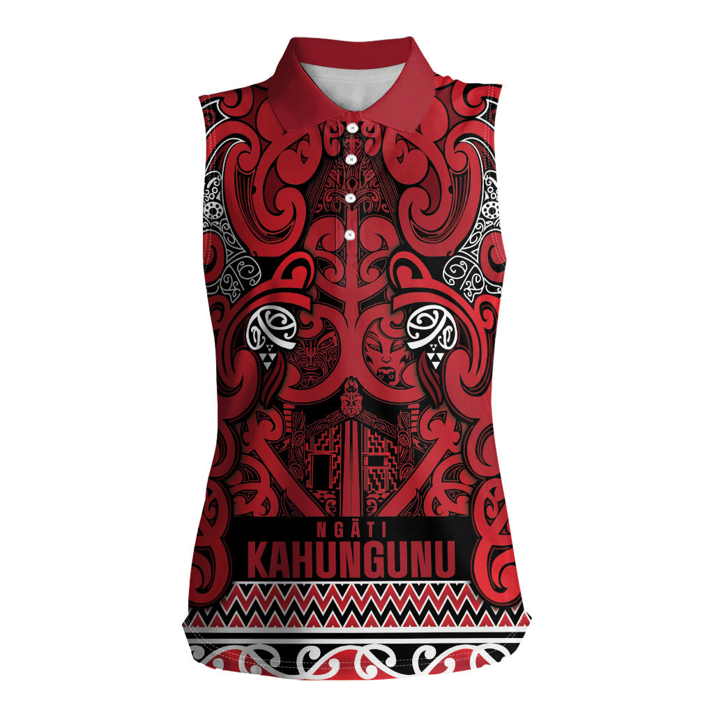 Aotearoa Iwi Ngati Kahungunu Women Sleeveless Polo Shirt Maori Wharenui House Tribal Pattern