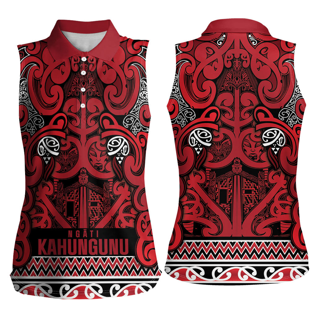 Aotearoa Iwi Ngati Kahungunu Women Sleeveless Polo Shirt Maori Wharenui House Tribal Pattern