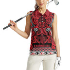 Aotearoa Iwi Ngati Kahungunu Women Sleeveless Polo Shirt Maori Wharenui House Tribal Pattern