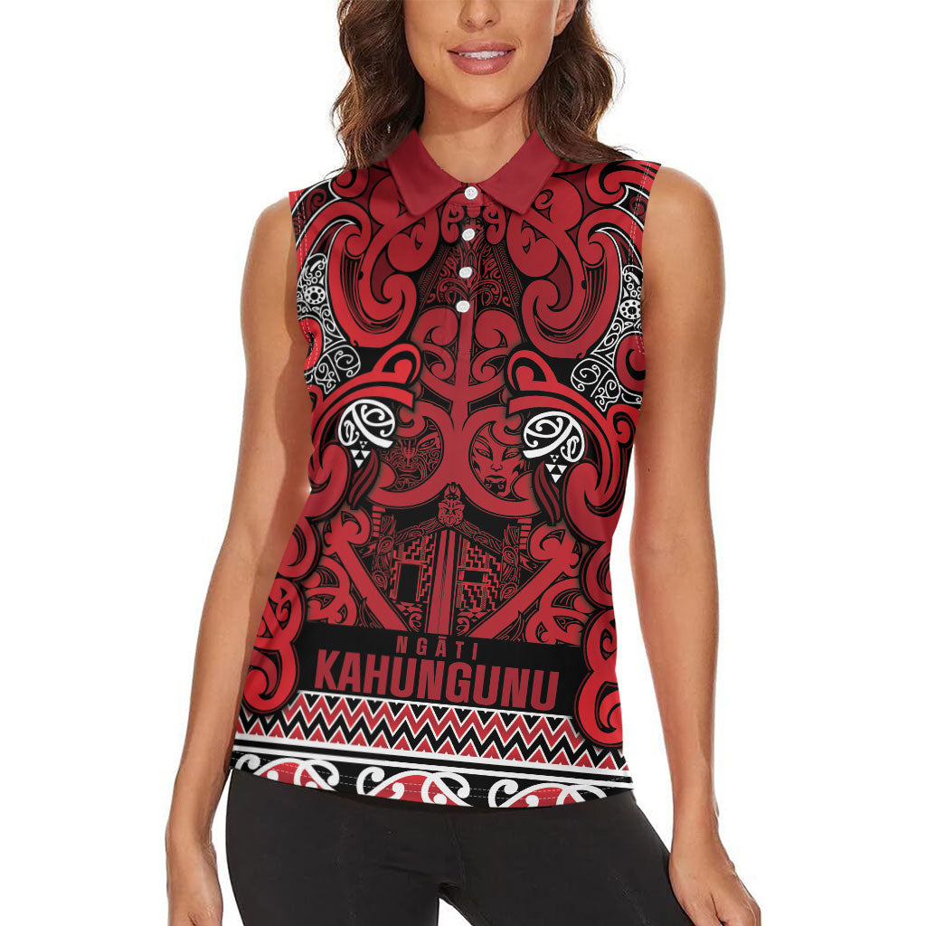 Aotearoa Iwi Ngati Kahungunu Women Sleeveless Polo Shirt Maori Wharenui House Tribal Pattern