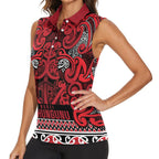 Aotearoa Iwi Ngati Kahungunu Women Sleeveless Polo Shirt Maori Wharenui House Tribal Pattern