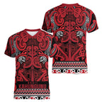 Aotearoa Iwi Ngati Kahungunu Women V-Neck T-Shirt Maori Wharenui House Tribal Pattern