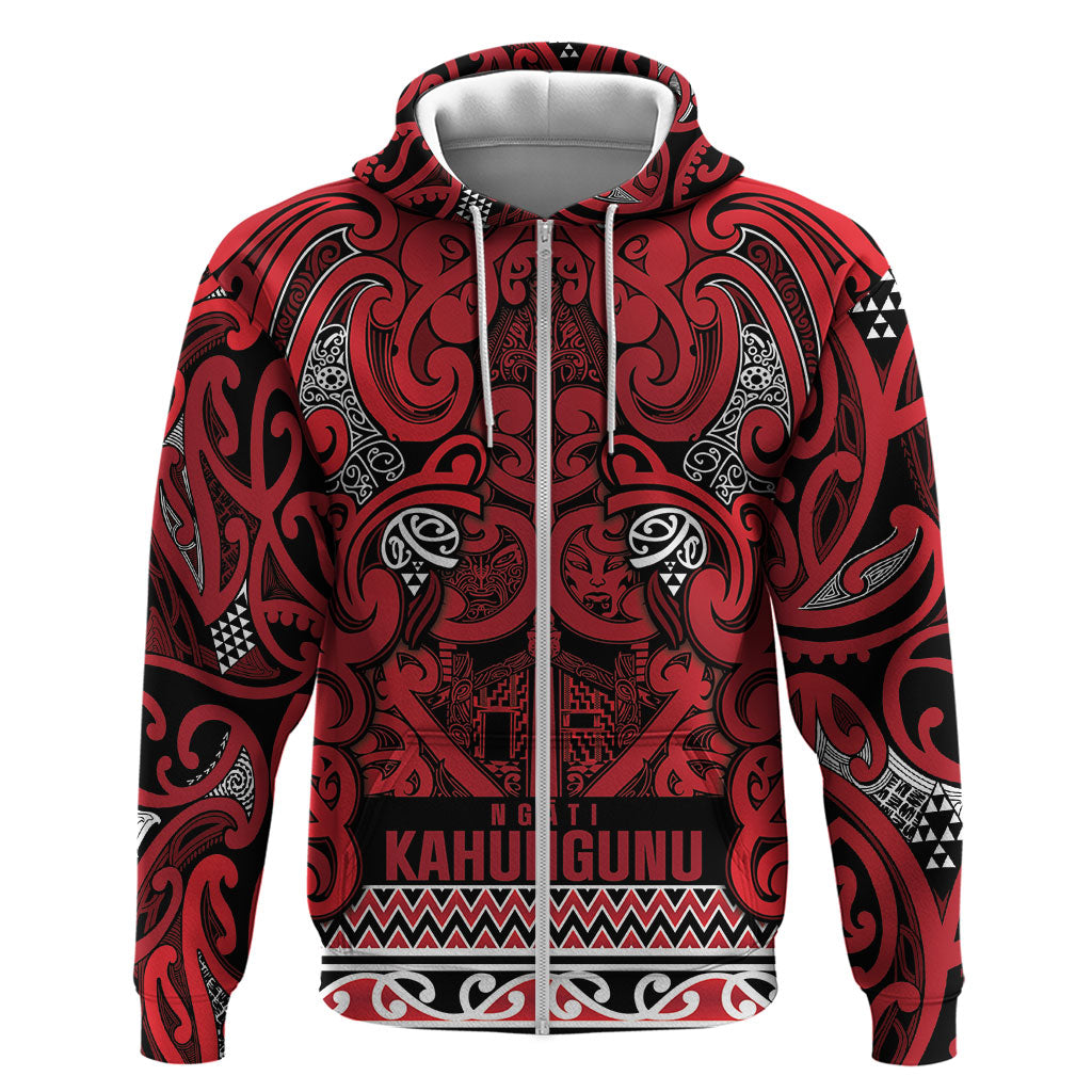 Aotearoa Iwi Ngati Kahungunu Zip Hoodie Maori Wharenui House Tribal Pattern