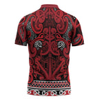 Aotearoa Iwi Ngati Kahungunu Zipper Polo Shirt Maori Wharenui House Tribal Pattern
