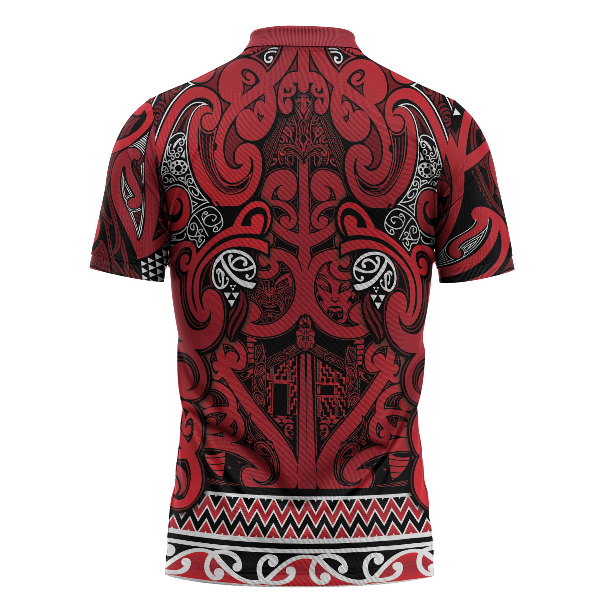 Aotearoa Iwi Ngati Kahungunu Zipper Polo Shirt Maori Wharenui House Tribal Pattern