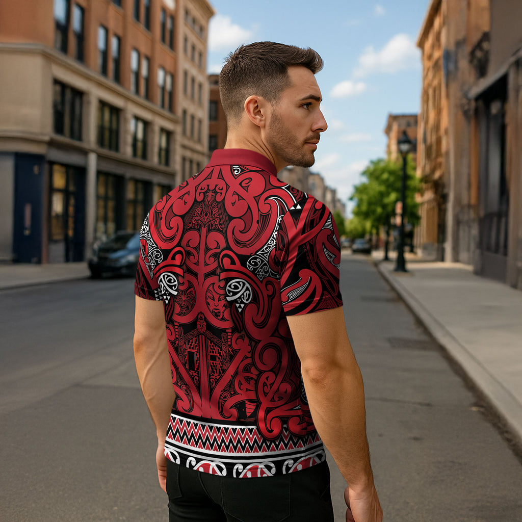 Aotearoa Iwi Ngati Kahungunu Zipper Polo Shirt Maori Wharenui House Tribal Pattern