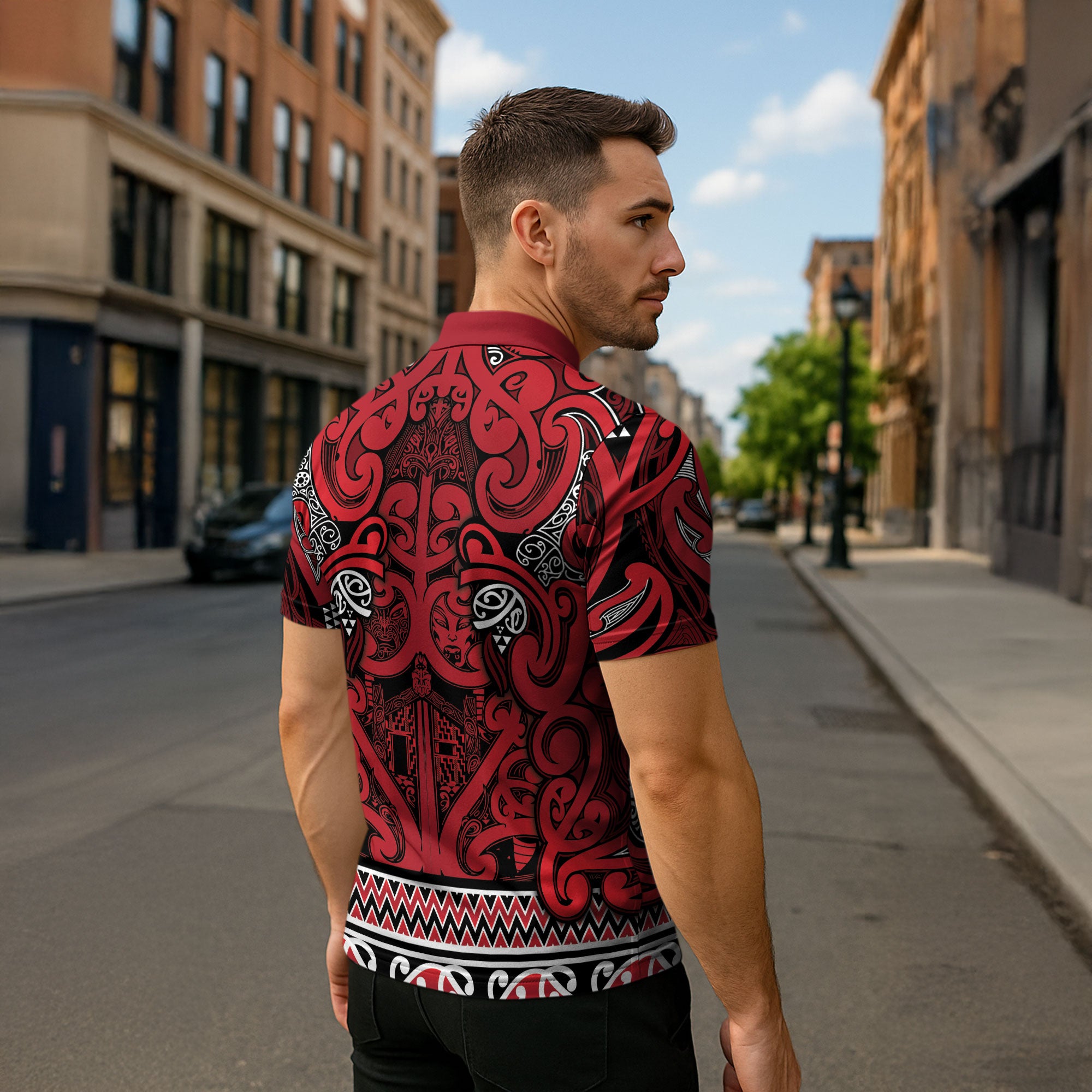 Aotearoa Iwi Ngati Kahungunu Zipper Polo Shirt Maori Wharenui House Tribal Pattern