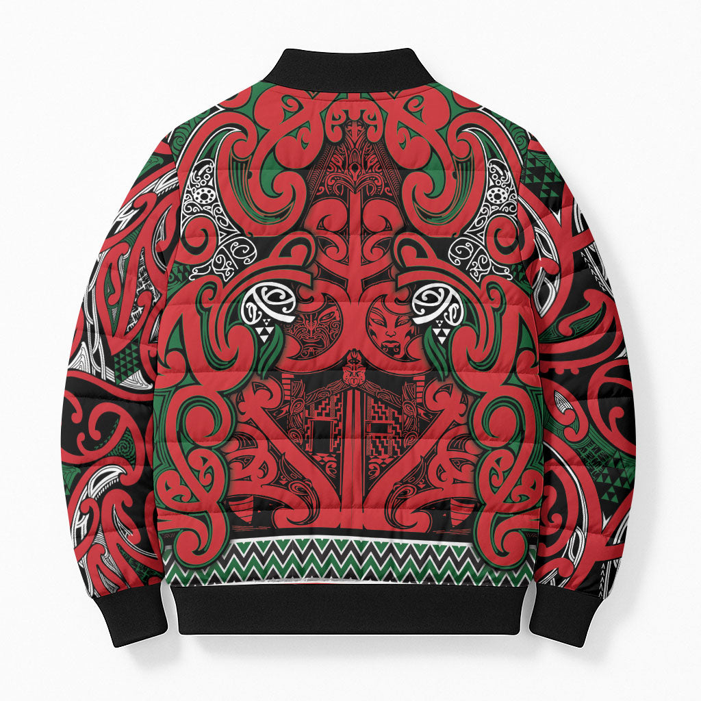 Aotearoa Iwi Tuhoe Bomber Puffer Jacket Maori Wharenui House Tribal Pattern
