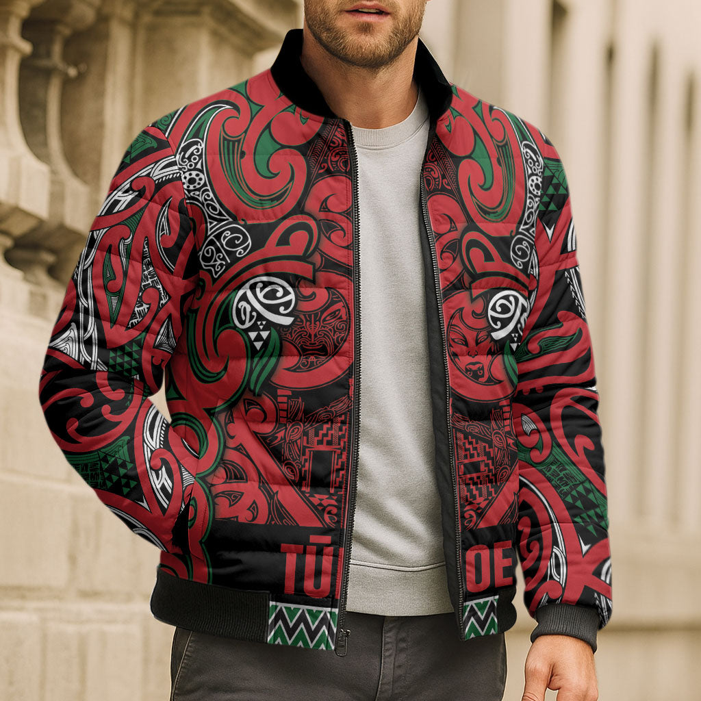 Aotearoa Iwi Tuhoe Bomber Puffer Jacket Maori Wharenui House Tribal Pattern