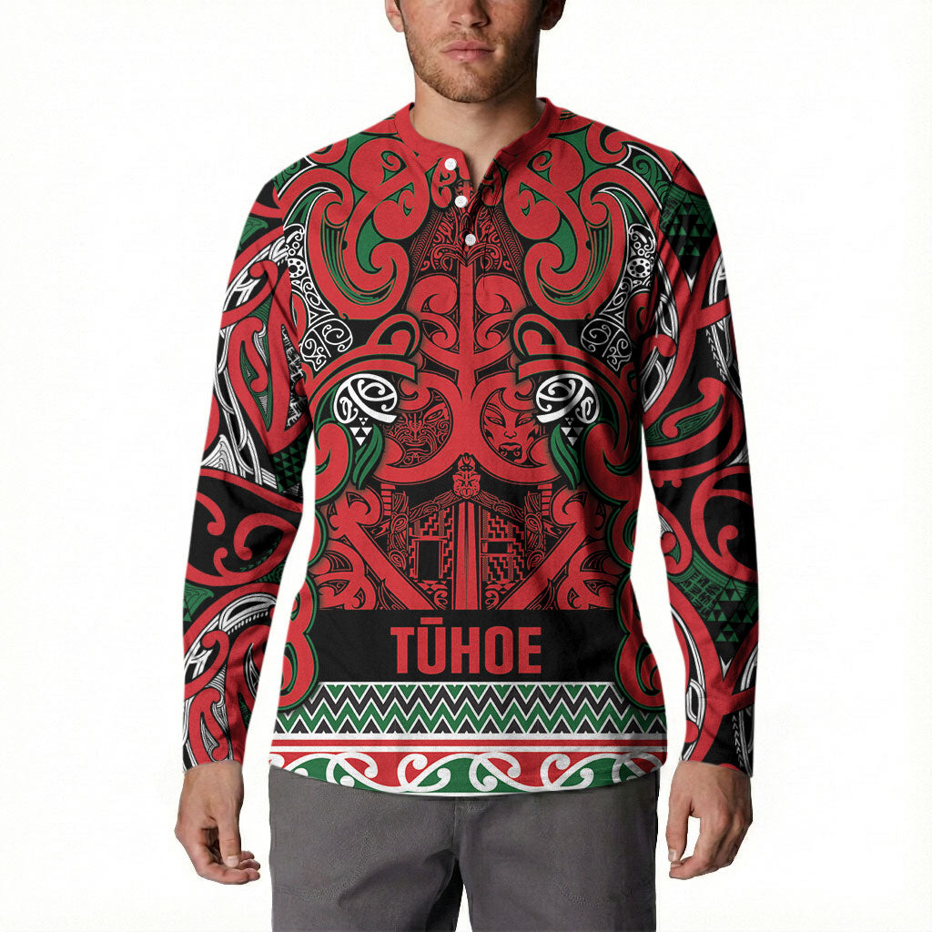 Aotearoa Iwi Tuhoe Button Sweatshirt Maori Wharenui House Tribal Pattern