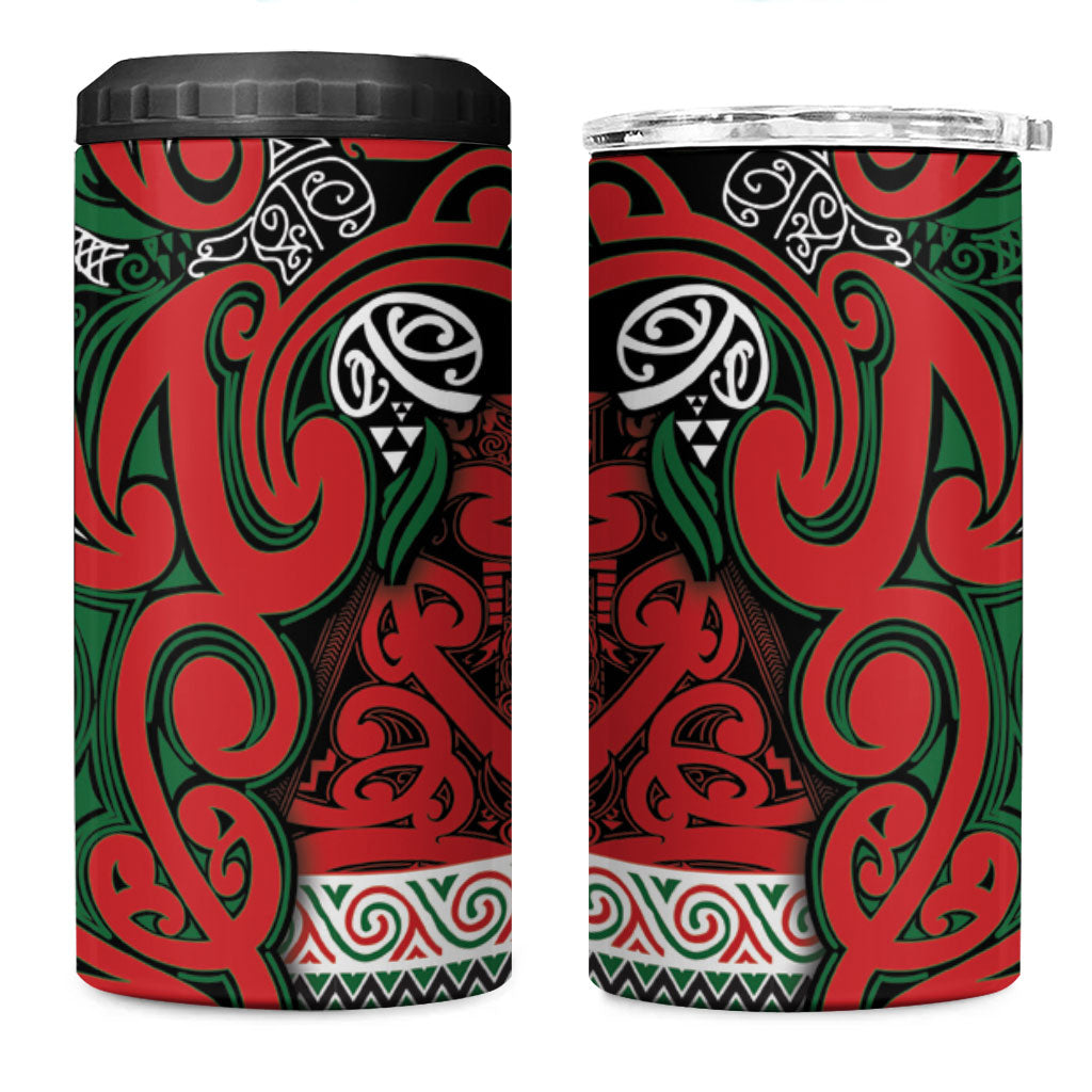 Aotearoa Iwi Tuhoe 4 in 1 Can Cooler Tumbler Maori Wharenui House Tribal Pattern