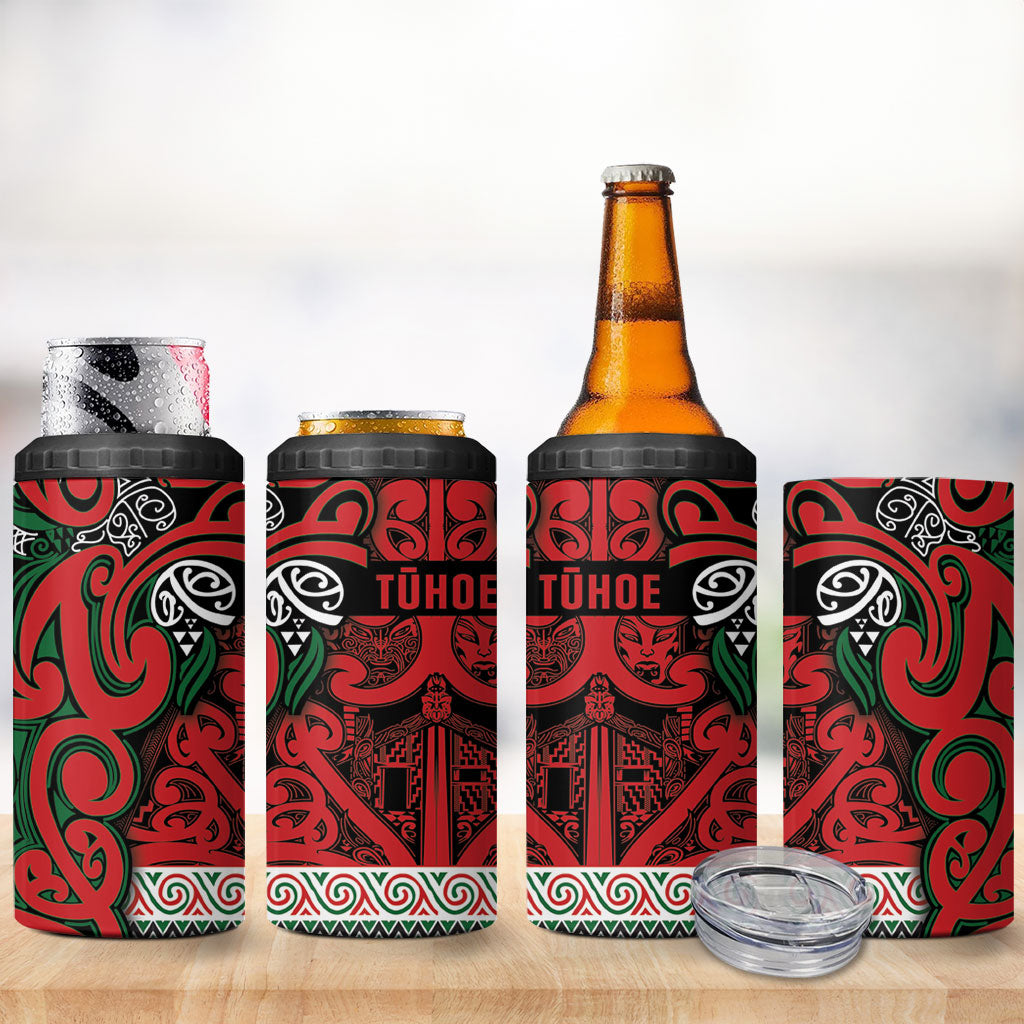 Aotearoa Iwi Tuhoe 4 in 1 Can Cooler Tumbler Maori Wharenui House Tribal Pattern
