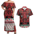 Aotearoa Iwi Tuhoe Couples Matching Off Shoulder Maxi Dress and Hawaiian Shirt Maori Wharenui House Tribal Pattern