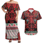 Aotearoa Iwi Tuhoe Couples Matching Off Shoulder Maxi Dress and Hawaiian Shirt Maori Wharenui House Tribal Pattern