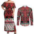 Aotearoa Iwi Tuhoe Couples Matching Off Shoulder Maxi Dress and Long Sleeve Button Shirt Maori Wharenui House Tribal Pattern