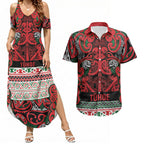 Aotearoa Iwi Tuhoe Couples Matching Summer Maxi Dress and Hawaiian Shirt Maori Wharenui House Tribal Pattern